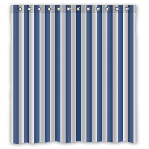 GreenDecor Navy Blue And White Vertical Stripe Waterproof Shower