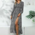 thumbnail image 5 of Women's V-Neck Puff Sleeve A-Line Dress High Waist Split Maxi Dress Bohemian Vacation Dresses, 5 of 7