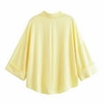 thumbnail image 3 of Qulqfy Women Shirts Linen Bell Sleeve Yellow Button Down Shirts Collared Work Summer Spring Solid Tops for Women L, 3 of 3