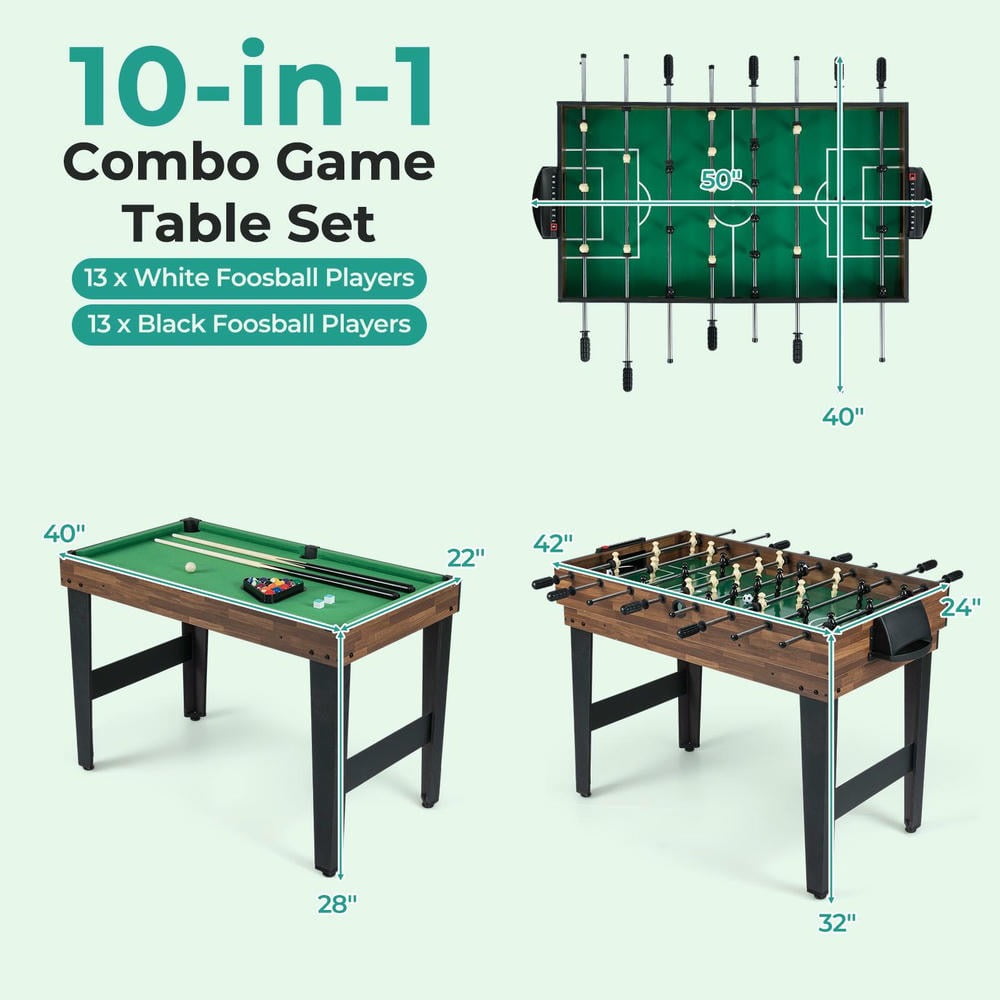 Barara King 10 in 1 Foosball Game Table Combo 50 Inch Multi Game Set Brown