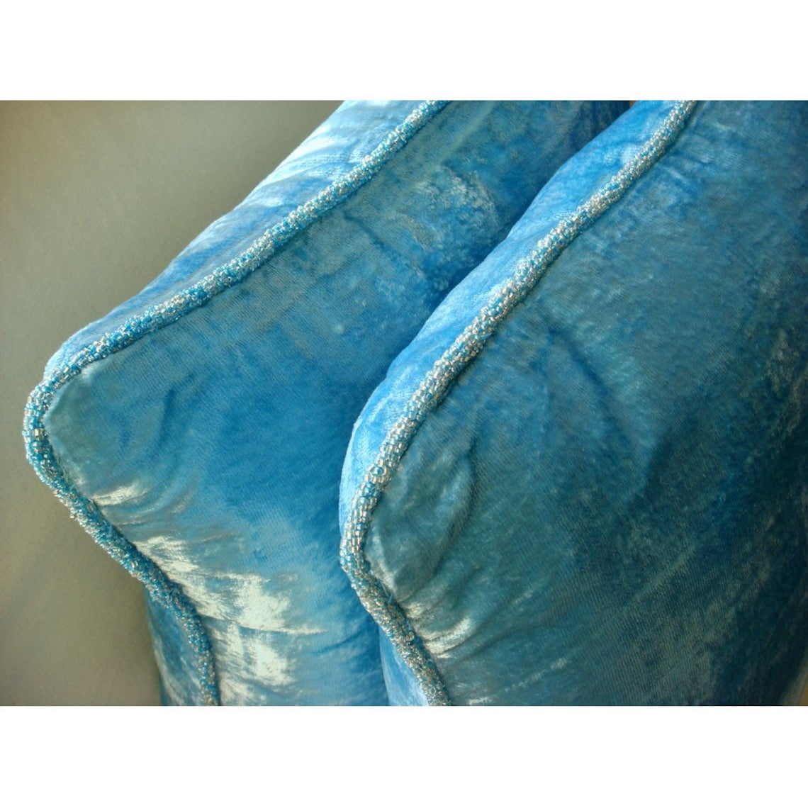 Throw Pillow Cover, 22x22 inch (55x55 cm) Pillow Case, Aqua Blue Accent Pillows, Velvet Beaded Cord Throw Pillows Cover, Velvet Square Pillow Cover, Solid Contemporary - Aqua Shimmer