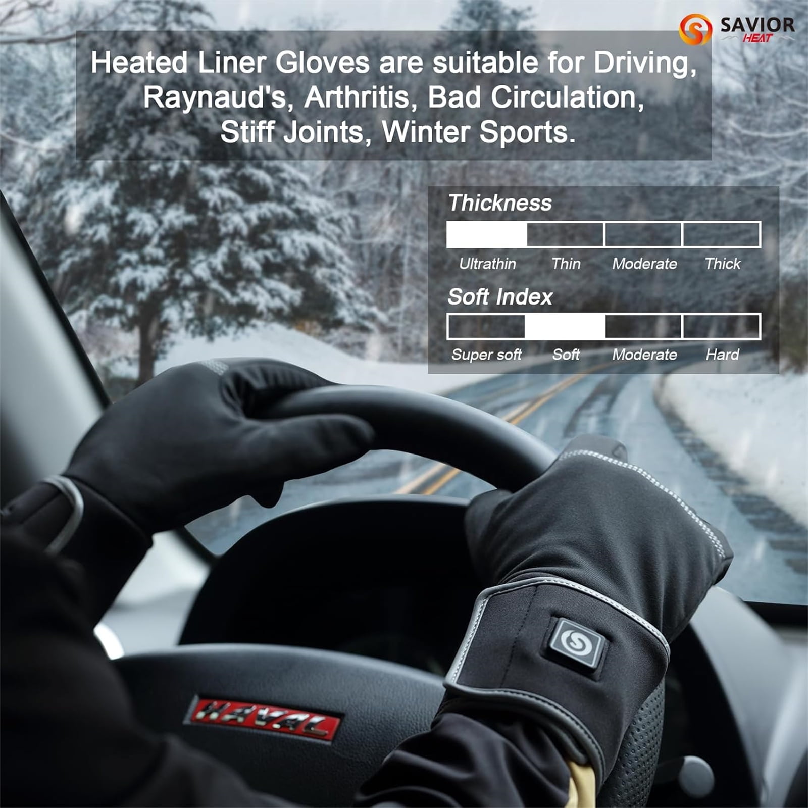 SAVIOR HEAT Heated Liners Gloves for Men Women, Electric Rechargeable Battery Thermal Thin Gloves for Winter Skiing Typing Driving Riding Cycling Hiking