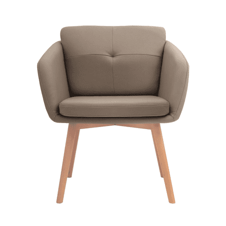 CangLong Faux Leather Side Chair Upholstered Arm Dinging Chair with Wood Legs Set of 1, Light Brown