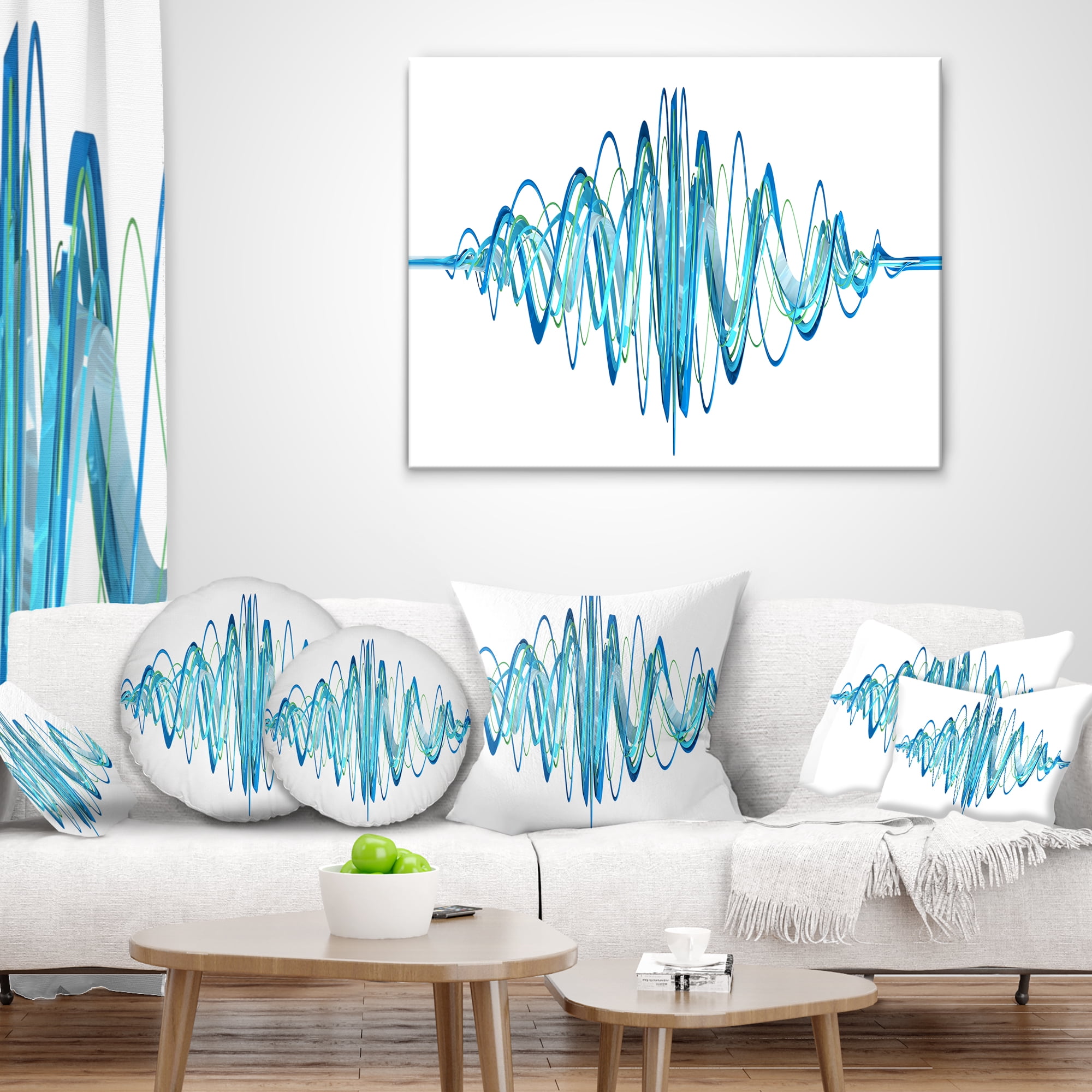 Designart Blue Circled Waves - Abstract Throw Pillow - 12x20