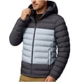 thumbnail image 4 of Iyufng Men's Color Block Hooded Puffer Jackets Horizontal Quilted Zip Up Winter Windproof Coat with Side Pockets and Elastic Cuffs, 4 of 9
