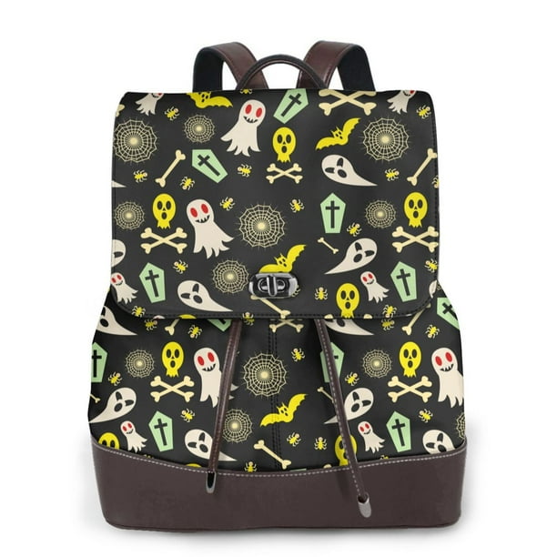 Balery cartoon Skull spider web Mochila de Cuero para Mujeres, Gran Capacidad, Bolsa de Viaje Multifuncional, Mochila de Cuero y Bolsa de Hombro para Mujeres