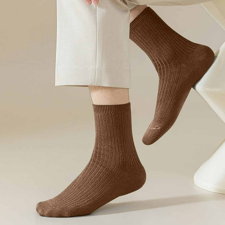 Riecok 5 Pairs Mens Dress Socks Lightweight Cushioned Crew Socks Mid Calf Stretched Breathable Winter Warm Knit Socks for Travel Hiking and Running,
