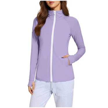 OGLCCG Women's UPF 50  Jackets Sun Protection Golf Athletic Jackets Lightweight Full Zip Long Sleeve Workout Shirts with Pockets,S,Purple