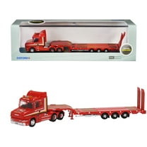 Scania T-Cab Truck RHD with Lowboy Trailer "Sandy Kydd" Red with Stripes 1/148 (N) Scale Diecast Model Car by Oxford Diecast