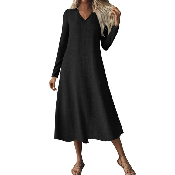 Ygbgbb Summer Dresses for Women 2026 Lightweight Short Sleeve V Neck Flowy Maxi Dress Loose Fit Casual Boho Beach Dress Black L