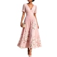 thumbnail image 3 of KLHDSF Dresses For Women Deep V-Neck Short Sleeve Fit And Flare Causal Floral Summer Dress Pink XXL, 3 of 5