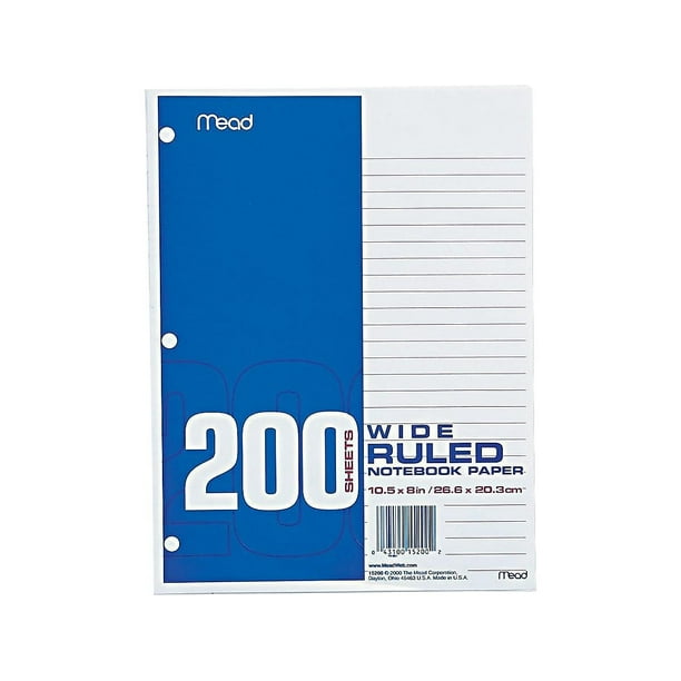 Mead Wide Ruled Filler Paper 8" x 10.5" White 200 Sheets/Pack (15200