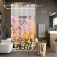 thumbnail image 5 of Pink Yellow Floral No Hooks Shower Curtain with Snap-in Liner Spring Beautiful Flower Pastoral Oil Painting Style Shower Curtains for Bathroom, Waterproof, Easy Install, Washable 36"x72", 5 of 9