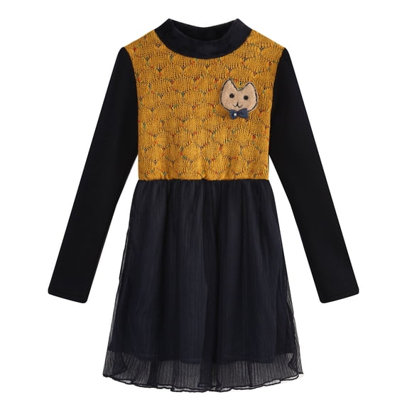 Richie House Girls' cute dress with cat patch and bow RH1048