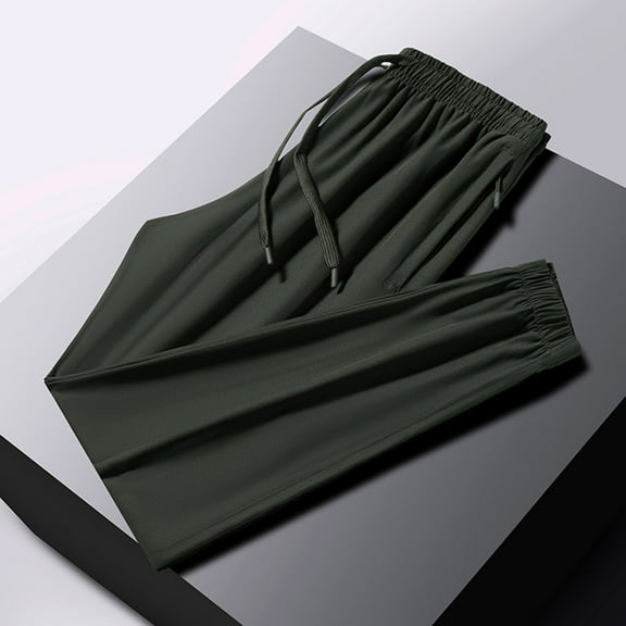 Aayomet Men Sweatpants Loose Ice Silk Solid Sports Leggings (AG, XXXXXL)