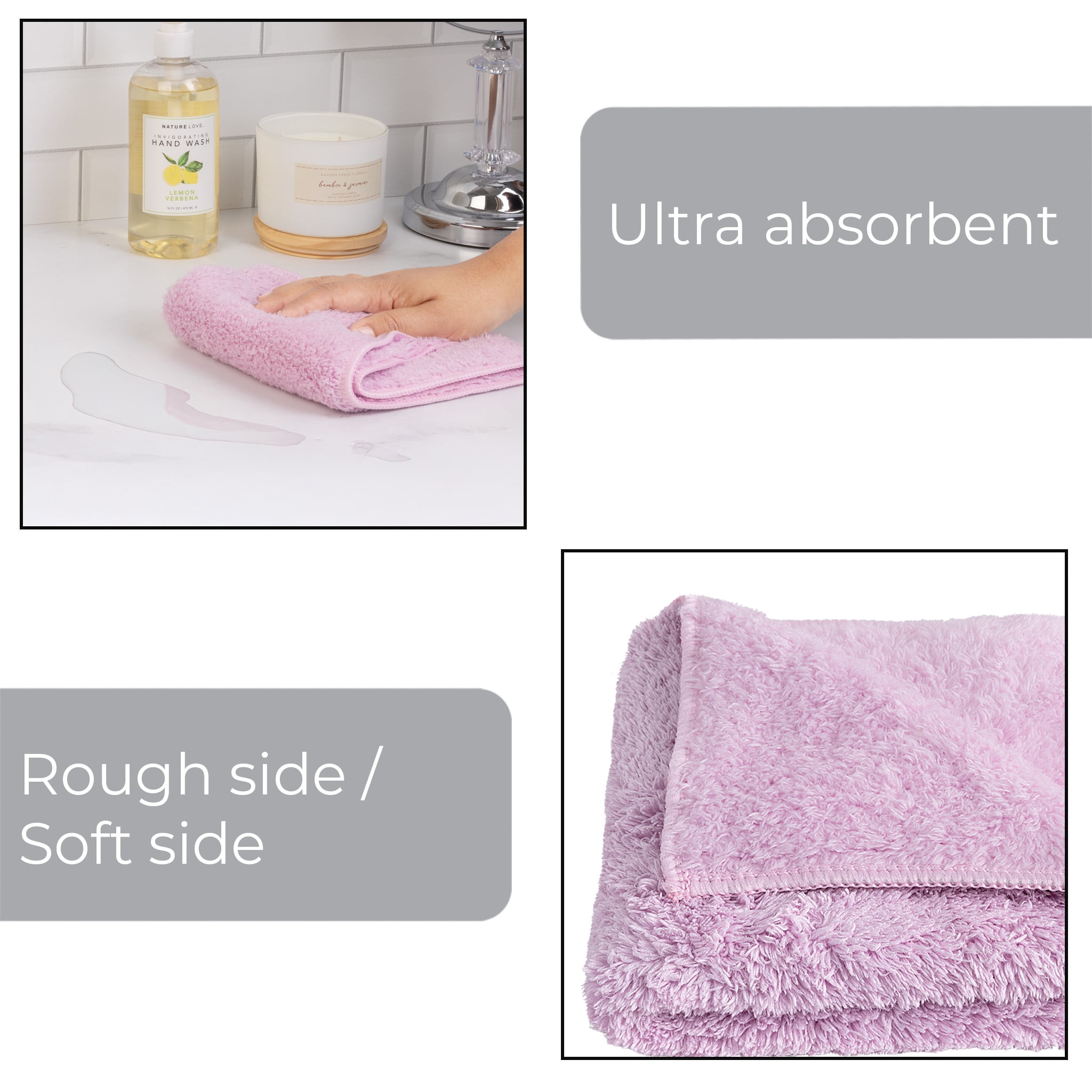 Solve™ Bathroom Cleaning Cloths, Pink, Double-Sided Microfiber Cleaning Wipes, Lint-Free and Reusable, Set of 6