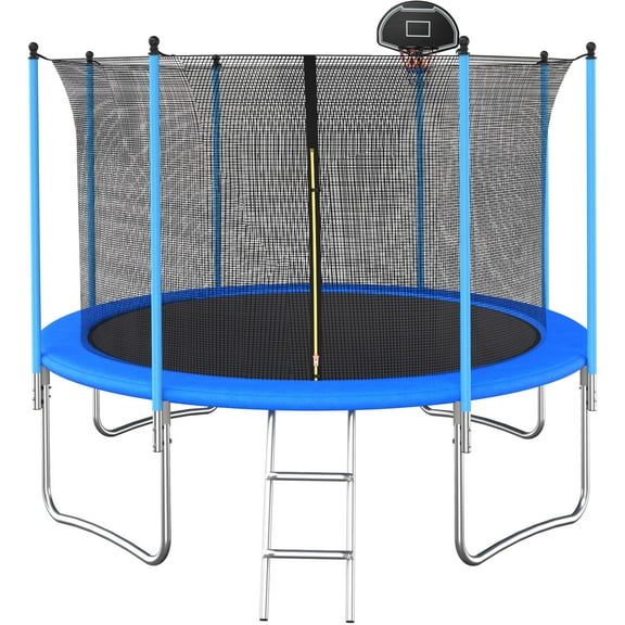 Soges 10FT Trampoline with Basketball Hoop Enclosure,Recreational Trampoline with Ladder, Outdoor Heavy Duty Trampoline Capacity for 3-5 Kids