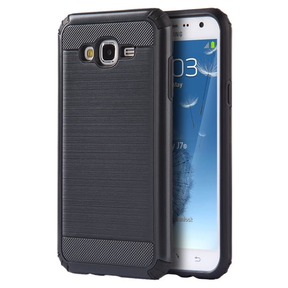 DreamWireless Dual Layer Hybrid Hard Plastic/Soft TPU Rubber Case Cover For Samsung Galaxy J7 (2015), Black