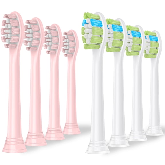 Electric Toothbrush Replacement Head Soft Brush 4 White & 4 Pink & 8 Hygienic Cover Compatible with PhiIIps Electric Toothbrush 4100, 5100, 6100, 2100, 1100, HX9023 Optimal Plaque Control