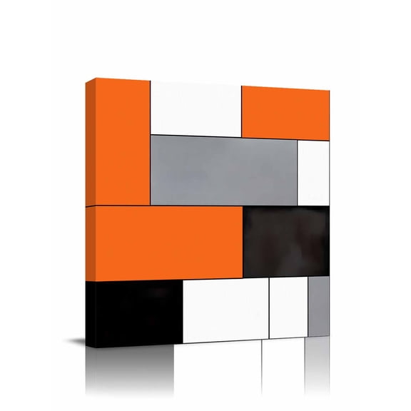 Orange Gray Canvas Wall Art, Abstract Color Block Geometric Modern Framed Wall Decor Modern Artwork Prints Painting for Living Room, Bedroom, Kitchen & Cafe Decor 12x12 Inch