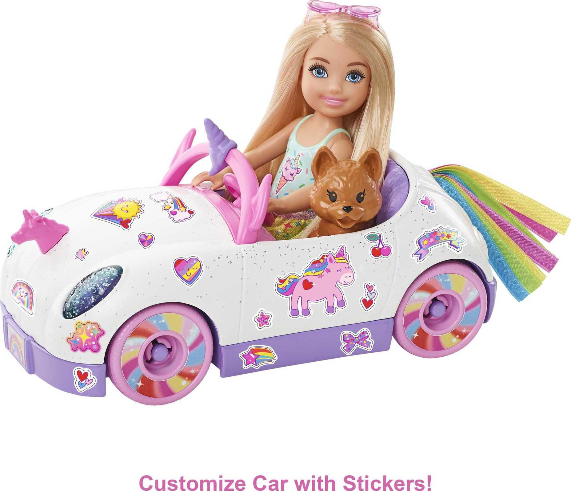 Barbie Club Chelsea Doll & Toy Car, Unicorn Theme, Blonde Small Doll, Puppy, Stickers & Accessories - image 4 of 6