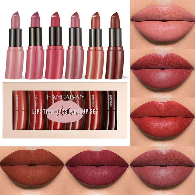 HANDAIYAN Juego de lápiz labial mate en forma de arco de 6 colores Lápices labiales mate de terciopelo