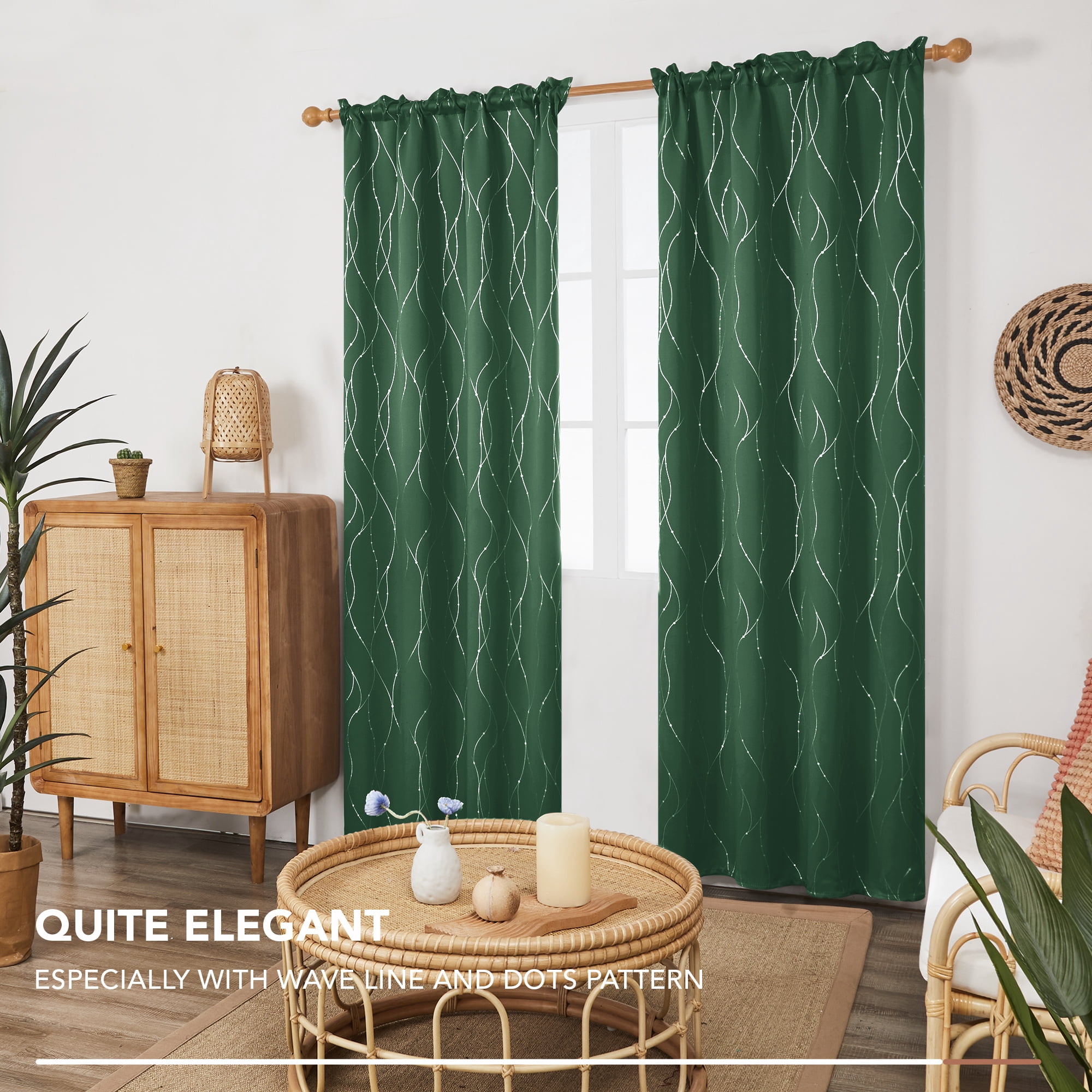 Deconovo Dark Forest Blackout Curtains Wave Line Foil Printed Window Drapes ,2 Panels, 52 x 45 inch
