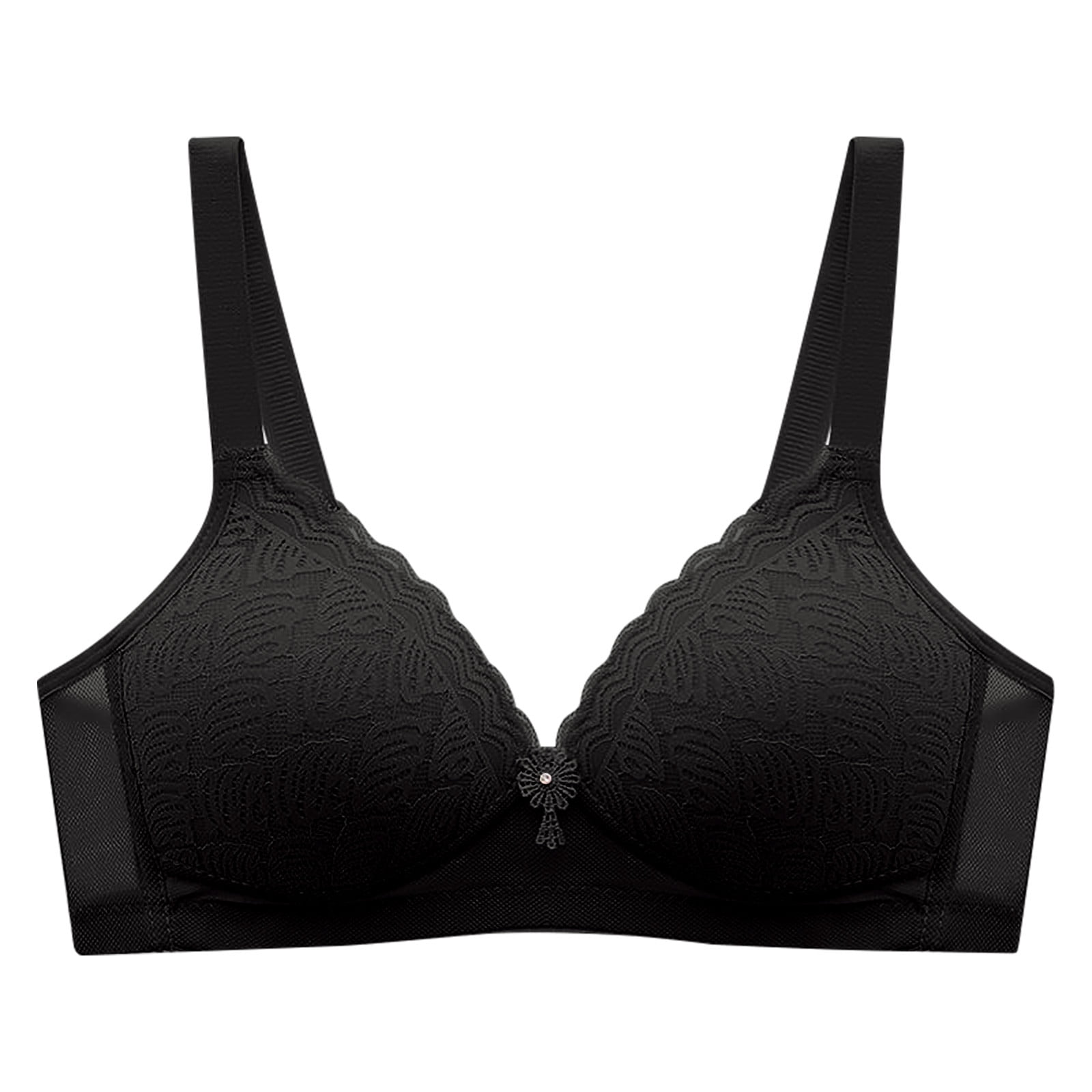 Penkiiy Women Bras Fixed Cup Comfortable Small Chest Gathered Lace Without  Steel Ring Bra Black Bras
