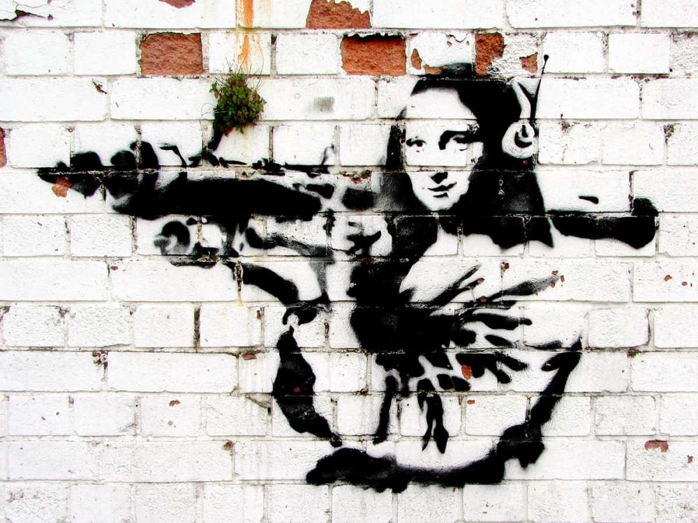 Anonymous (attributed to Banksy) 18x15 White Modern Wood Framed