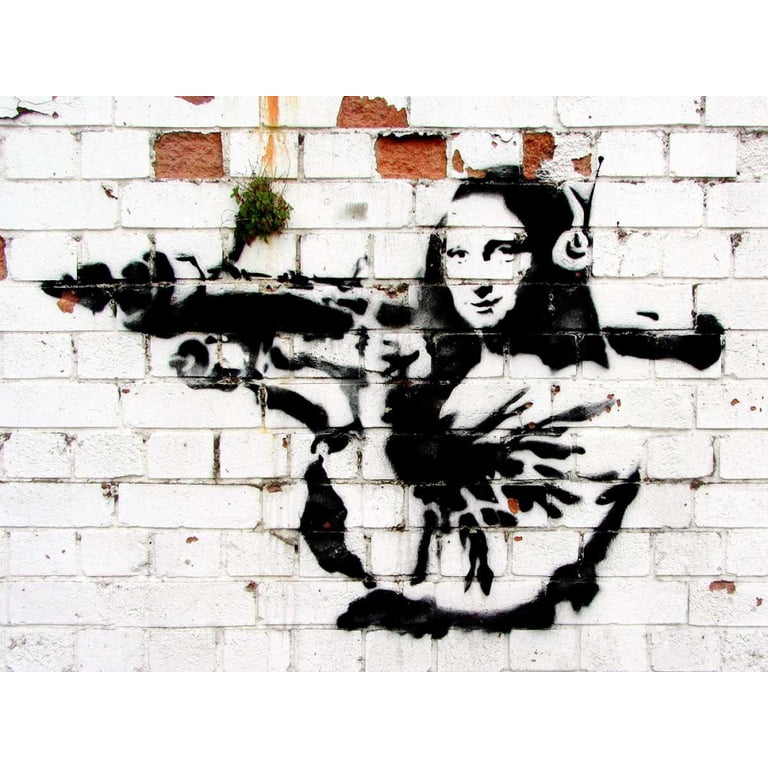 Anonymous (attributed to Banksy) 32x25 White Modern Wood Framed