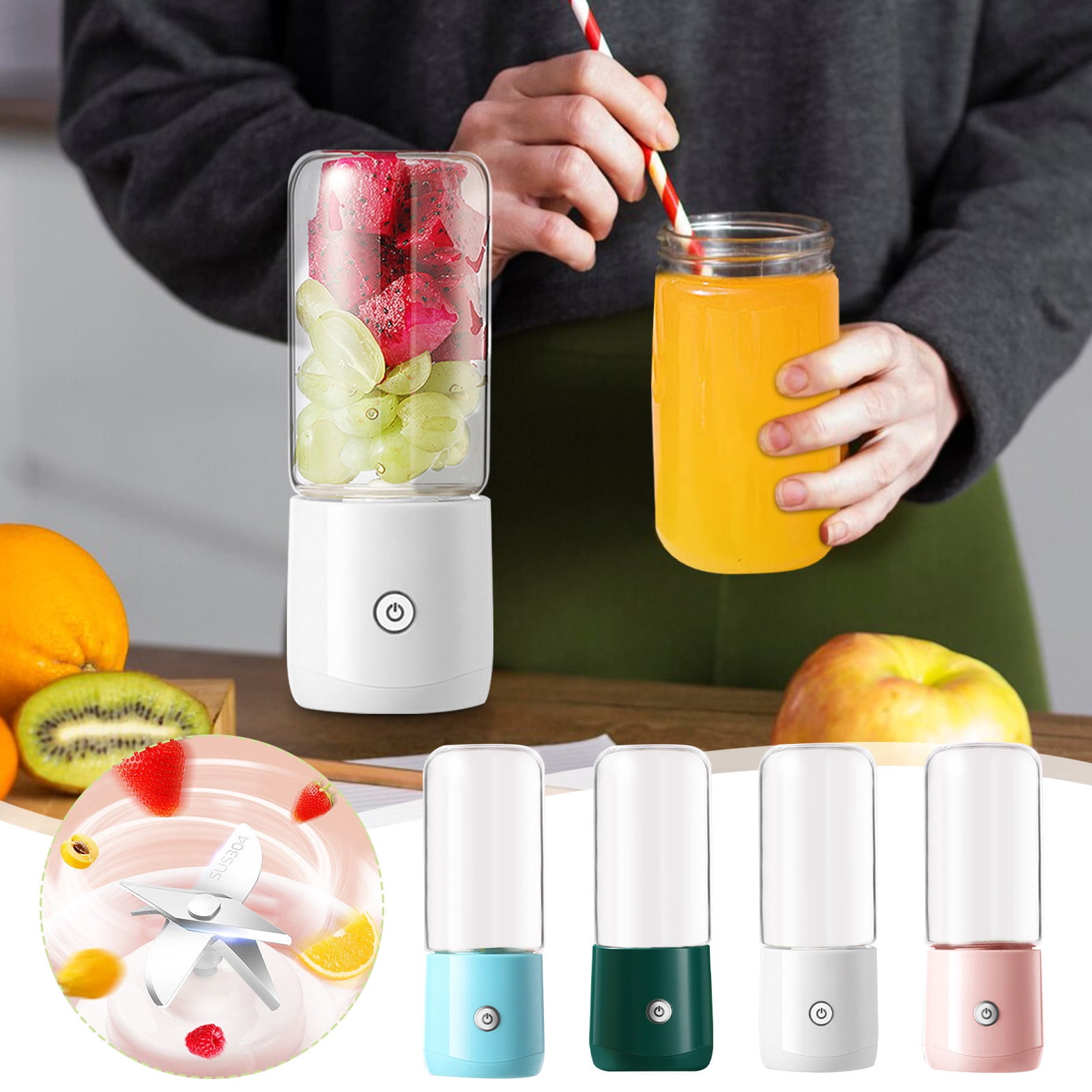 Portable USB Blender for Shakes and Smoothies, 6 Blade Rechargeable Personal Juicer for Protein Drinks, Travel, Gym and Outdoor Use