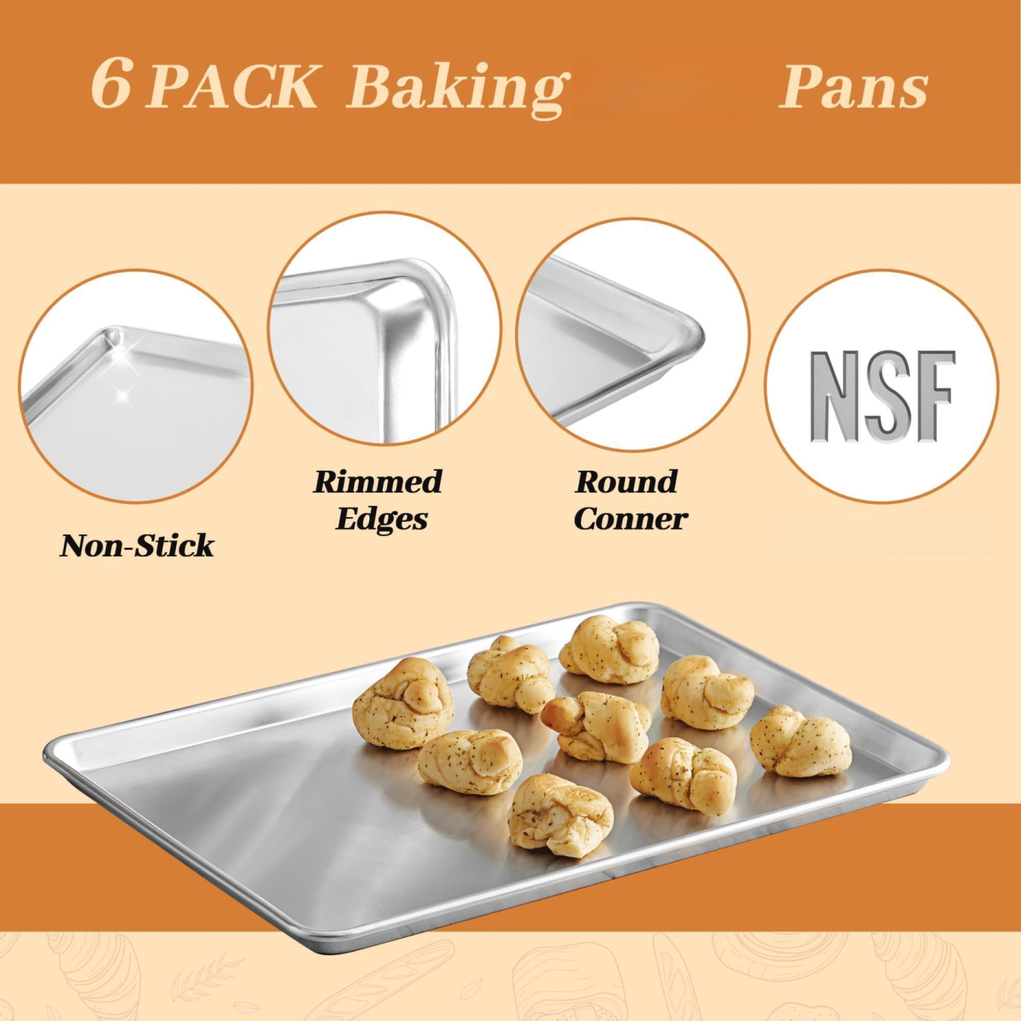 Aluminum Baking Sheet Pans Standard 15"×21" (Large Size 6 Pack) Cookie Sheets