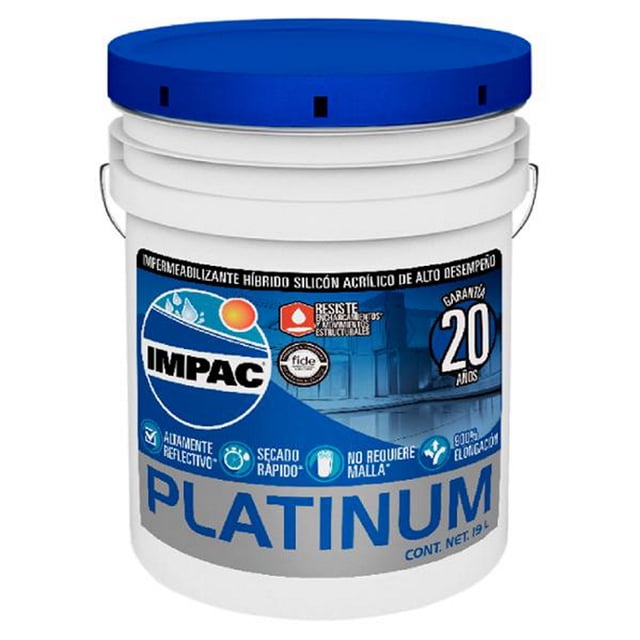 impermeabilizante híbrido silicón acrílico platinum 20 años blanco 19 l
