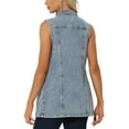 thumbnail image 4 of INSPIRE CHIC Women's Denim Vest Sleeveless Button Down Mid Length Casual Jean Vest M Grey Blue, 4 of 7