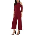 thumbnail image 1 of INSPIRAR CHIC WOMLAYOUT Mono de Mujer Halter con Lentejuelas, Hombros Descubiertos, Mangas Cortadas, Fiesta, Cóctel, Pierna Ancha, Color Rojo Vino, 1 of 6