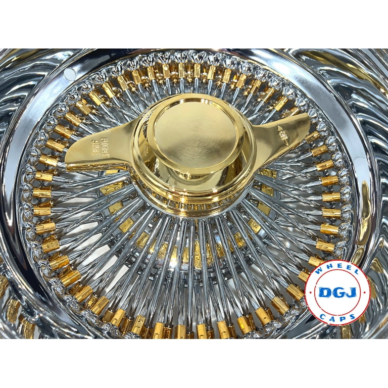 DGJ 14x7 Lowrider Wire Wheel Rims with 100 Gold Spokes DGJ 14x7 Lowrider Wire Wheel Rims with 100 Gold Spokes