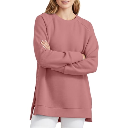 FYEGRE Women s Oversized Sweatshirts Crewneck Long Sleeve Tunic Pullover Shirts Side Zipper Hoodies Pink M