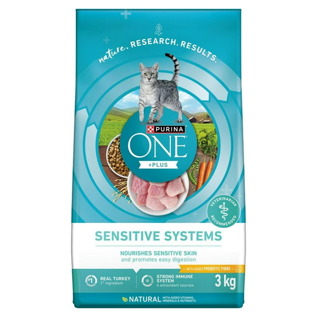 Purina ONE +Plus Sensitive Systems Turkey, Dry Cat Food 3kg