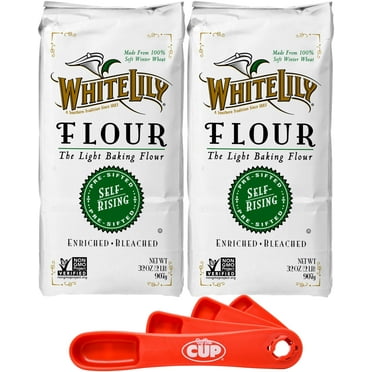 White Lily Self Rising, Enriched Bleached Flour, 2 lb Bag (Pack of 2) By The Cup Swivel Spoons