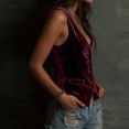 thumbnail image 5 of Vintage Velvet Vest for Women V Neck Cropped Sleeveless Casual Button Down Waistcoat Tops Regular Fitted Jacket Waistcoat Summer Trendy Going Out suits For Womens Fashion Womens Tops Wine XL, 5 of 7