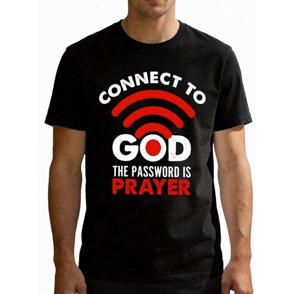 【New Arrival】Connect To God Password Is Prayer WiFi Faith Text Graphic T-Shirt, Unisex Cotton Crew Neck Religious Christian Casual Tee, Believer Baptism Gift