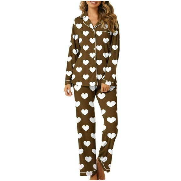 Tnhcen Women's Long Sleeve Button Down 2 Piece Pajama Sets with Pockets for Lounging Homewear