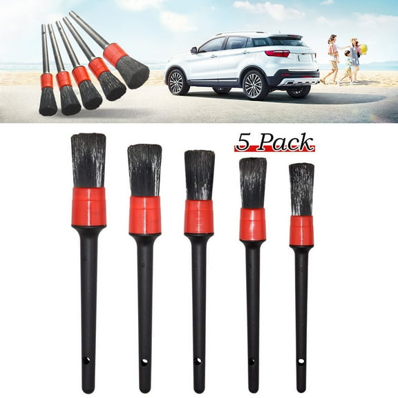 100Fens 5Pcs Natural Boar Hair Detail Brush Set Automotive Detailing For Car Cleaning