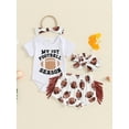 thumbnail image 2 of Bagilaanoe 3pcs Newborn Baby Boy Girl Shorts Set Short Sleeve Letter Print Romper Tops + Shorts + Hairband 3M 6M 12M 18M Infant Casual Summer Clothes, 2 of 7