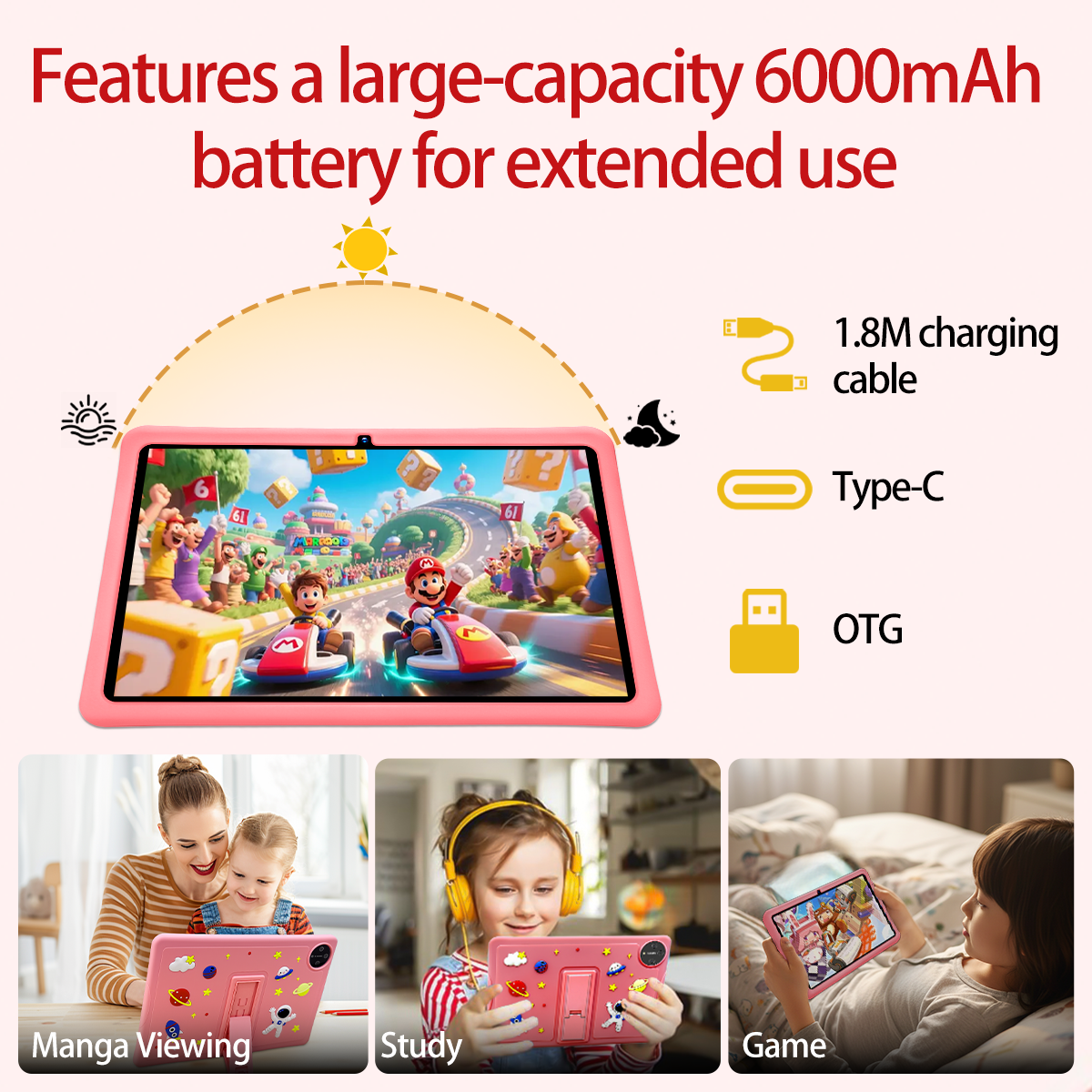 FERATINO Kid Tablet,10inch Ttablet with Parental Control,Google Kids Space, Android Tablet for Kids