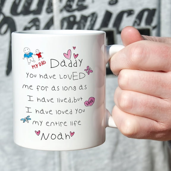 Personalised Mug for Dad, Father's Day, Christmas or Birthday Gift, Daddy, Papa, Child Drawing Keepsake Coffee Cup