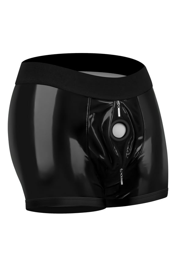 Chic Faux Leather Strap On Boxer Strap-On Shorts Strapon Harness 36 - 39 Inch Waist Black