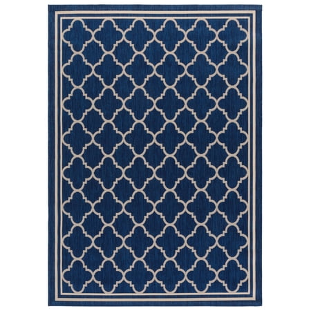 Safavieh Courtyard Alina Geometric Quatrefoil Indoor/Outdoor Area Rug, Navy/Beige, 6'7" x 9'6"