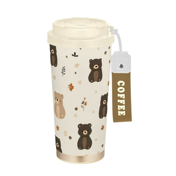 17 OZ Stainless Steel Vacuum Insulated Tumbler - Coffee Travel Mug Spill Proof with Lid - Thermos Cup for Keep Hot/Ice Coffee,Tea and Beer. Small Bear Pattern