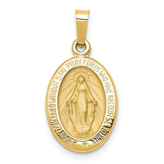14k Yellow Gold Polished and Satin Miraculous Medal Pendant